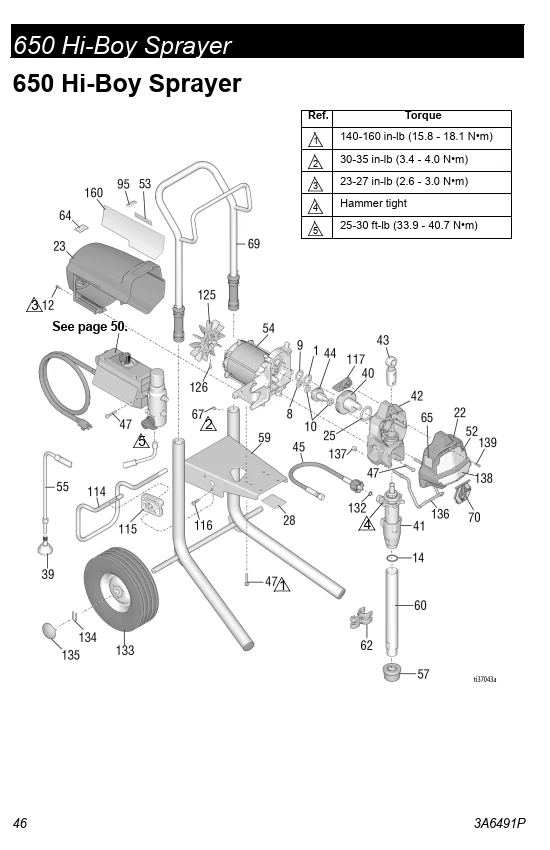 Parts breakdown for Graco Ultra Max II 650 PC Pro Hi-Boy airless sprayers