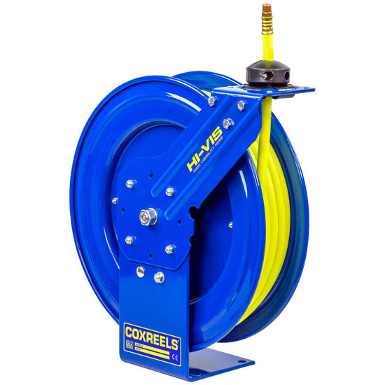 Picture of Coxreel P-LP-425-HV Hi-Vis Spring Driven Air Compressor Hose Reel, .50" x 25', 300psi, Safety Hose