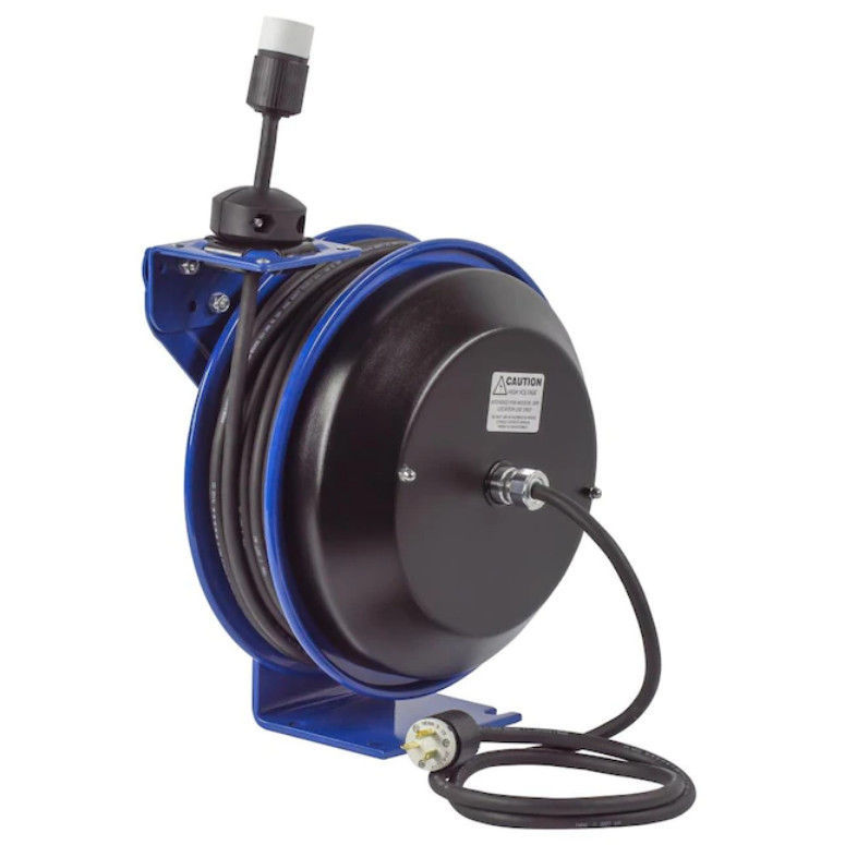 COXREELS PC13-5012-A Power Cord Reel with Spring Driven Rewind, 50' x 12 AWG,  20 Amps, 115V, Single Industrial Receptacle