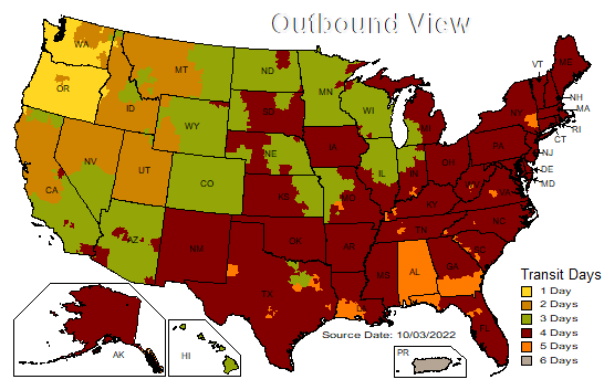 UPS Ground service time map